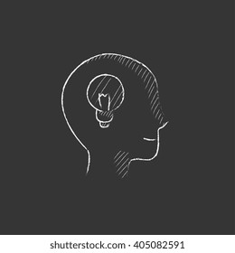 Human head with idea. Drawn in chalk icon.