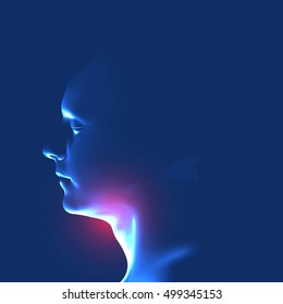 Human head with inflammation of the throat.