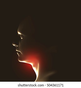 Human head with inflammation of the throat.