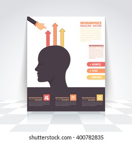 Human Head Infographics Design Brochure, Cover, Flyer. Multicolored Arrows