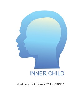 Human head with inner child inside concept. Vector illustration icon isolated on white