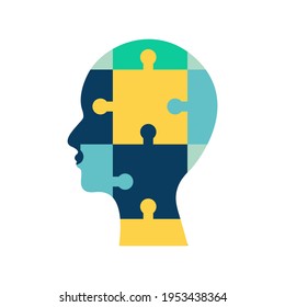 Human head jigsaw Vector brain puzzle picture