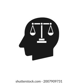 Human head with Justice scales sign silhouette black vector illustration