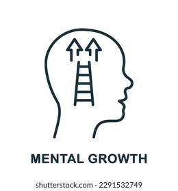 Human Head with Ladder Linear Pictogram. Mental Growth Line Icon. Intellectual Process Development Symbol Concept. Psychology Therapy Outline Sign. Editable Stroke. Isolated Vector Illustration.