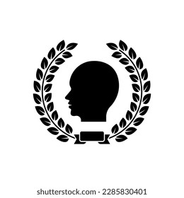 Cabeza humana en trigo laurel. Ganador, persona premia a icono plano aislado en fondo blanco. Ilustración del vector