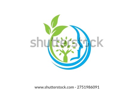 Human Head with Leaf Eco Mind Health Logo