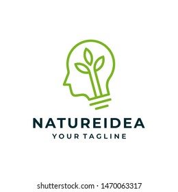 Human head leaf imagination nature mindset logo and icon design vector.