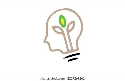 Human head leaf imagination nature mindset logo and icon design vector.
