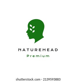 Human head with leaf nature natural air logo design vector icon illustration