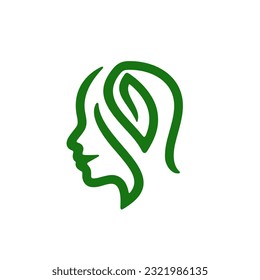 Human head with leaf nature natural air logo design vector icon illustration