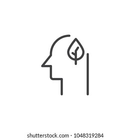 Human head with leaf outline icon. linear style sign for mobile concept and web design. Ecology think mind simple line vector icon. Symbol, logo illustration. Pixel perfect vector graphics