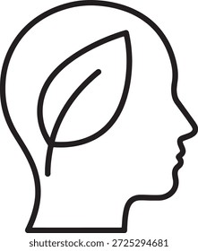 Cabeza humana con la ilustración minimalista de la muestra del logotipo del símbolo de la mente del eco del Vector de la silueta de la hoja