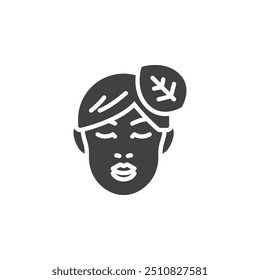 Cabeça humana com um ícone de vetor folha. sinal plano preenchido para conceito móvel e web design. Ícone de glifo Mente Saudável. Símbolo, ilustração de logotipo. Gráficos vetoriais