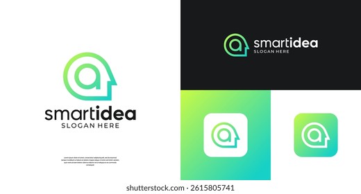 Human head with letter A logo. Usable for business, technology, artificial intelligence and learning.