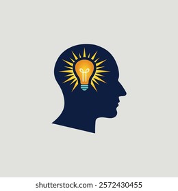 Human Head with Light Bulb – Concept of Creativity, Innovation, and Ideas