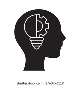 human head with light bulb and gear silhouette style icon design, Innovation idea and creativity theme Vector illustration