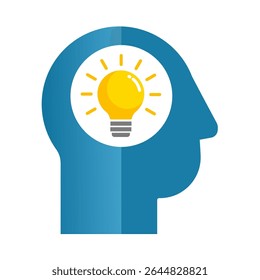 human head with light bulb – idea concept vector icon	