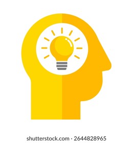 human head with light bulb – idea concept vector icon	