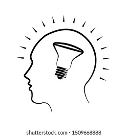 Human head with light bulb inside. Creative mind concept. 