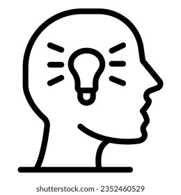 Human head with light bulb line icon, education concept, creative process sign on white background, idea icon in outline style mobile concept web design. Vector graphics.