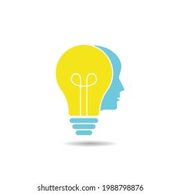 human head light bulb logo vector smart idea