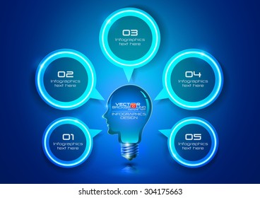 Human Head Light Bulb and Speech Bubbles Infographics Design, Vector Illustration