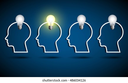 Human head with light bulb. Think idea concept.
