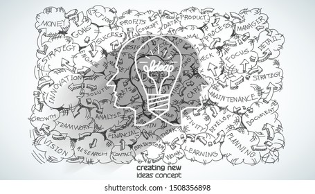 Human head Light bulb two heads ,Outline logo,business plan  data  text various - creating new ideas concept.
