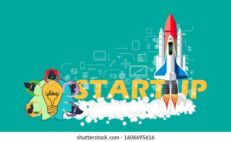 Human head Light bulb two heads with Startup text. Success, set icon. Creativity Idea concept vector illustration.