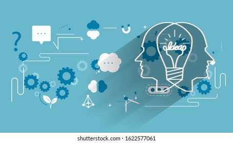 Human head Light bulb two heads ,Outline logo and icon - Idea and Concept Vector illustration.