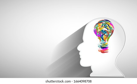 Human Head with light bulb in a various creative watercolors. modern design idea  concept vector. 
