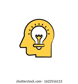 human head and light bulb yellow hand drawn theme