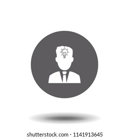 Human head with lightbulb inside glyph icon. Creativity. Silhouette symbol. New ideas. Negative space. Vector isolated illustration