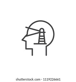 Human head with lighthouse outline icon. linear style sign for mobile concept and web design. Perspective Vision simple line vector icon. Symbol, logo illustration. Pixel perfect vector graphics