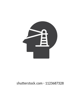 Human head with lighthouse vector icon. filled flat sign for mobile concept and web design. Vision Perspective simple solid icon. Symbol, logo illustration. Pixel perfect vector graphics