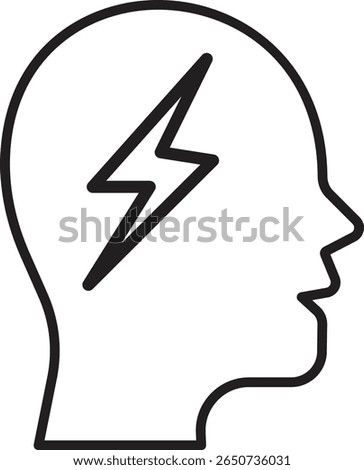 Human head with lightning bolt icon representing energy-efficient thinking, green innovation and sustainable mindset with transparent background