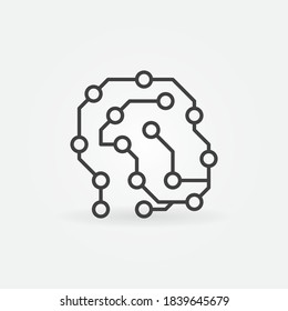 Cabeza humana como la tarjeta de circuito vector de línea delgada icono o elemento de diseño 