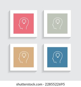 Icono de línea de cabeza humana en formas cuadradas de cuatro colores.