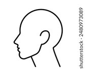 Human head, line icon. Young man head, side view, profile. Abstract male silhouette. Linear illustration, editable strokes, thin lines