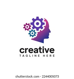 Human head logo for creative. gears in the brain