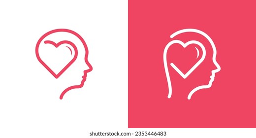human head logo design combined with heart and made in line style