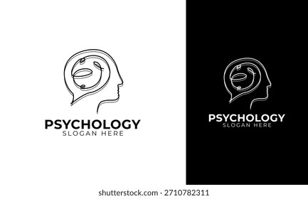 Design des menschlichen Kopflogos. Psychisches Gesundheitssymbol mit einfachem und linearem Konzept für die Psychologie. Vektor-Vorlage für Mind Consulting