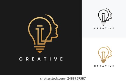 human head logo design template with light bulb. human head bulb logo icon	