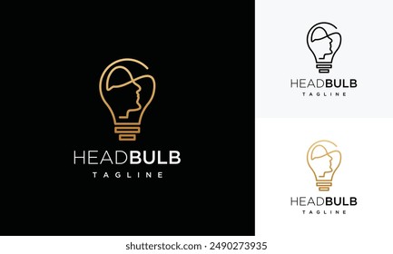 human head logo design template with light bulb. human head bulb logo icon	