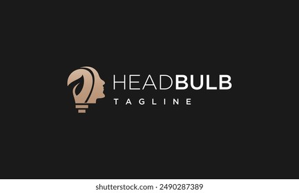 Plantilla de diseño de logotipo de cabeza humana con bombilla.	
