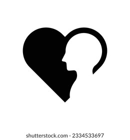 Human head with love icon design. Empathy, Sympathy, Passion Feeling Silhouette. Heart Shape and Human Head Pictogram. 