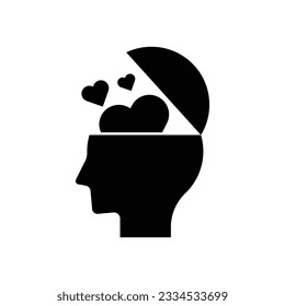 Human head with love icon design. Empathy, Sympathy, Passion Feeling Silhouette. Heart Shape and Human Head Pictogram. 