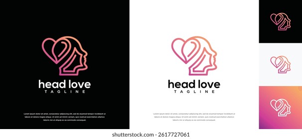 Human head and love logo design. Human head logo design with love symbol combined vector icon.	