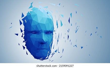 Human head, low poly style 3d vector .