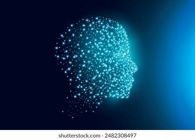 Human head with a luminous brain network, consciousness, artificial intelligence